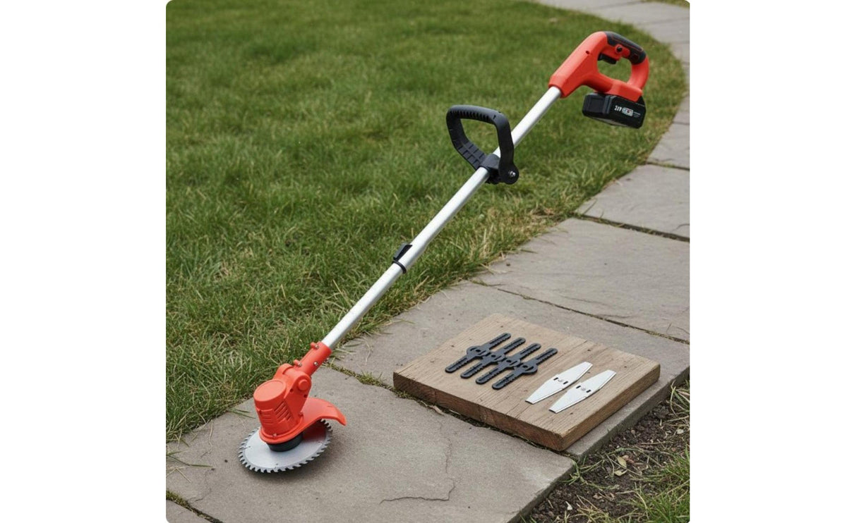Lightweight Design Cordless Grass Trimmer Adjustable Cutting Head Battery Powered Brush Cutter Multi-Functional Electric Vegetation Eater Safety Lock for Women, Elderly, Garden, Yard