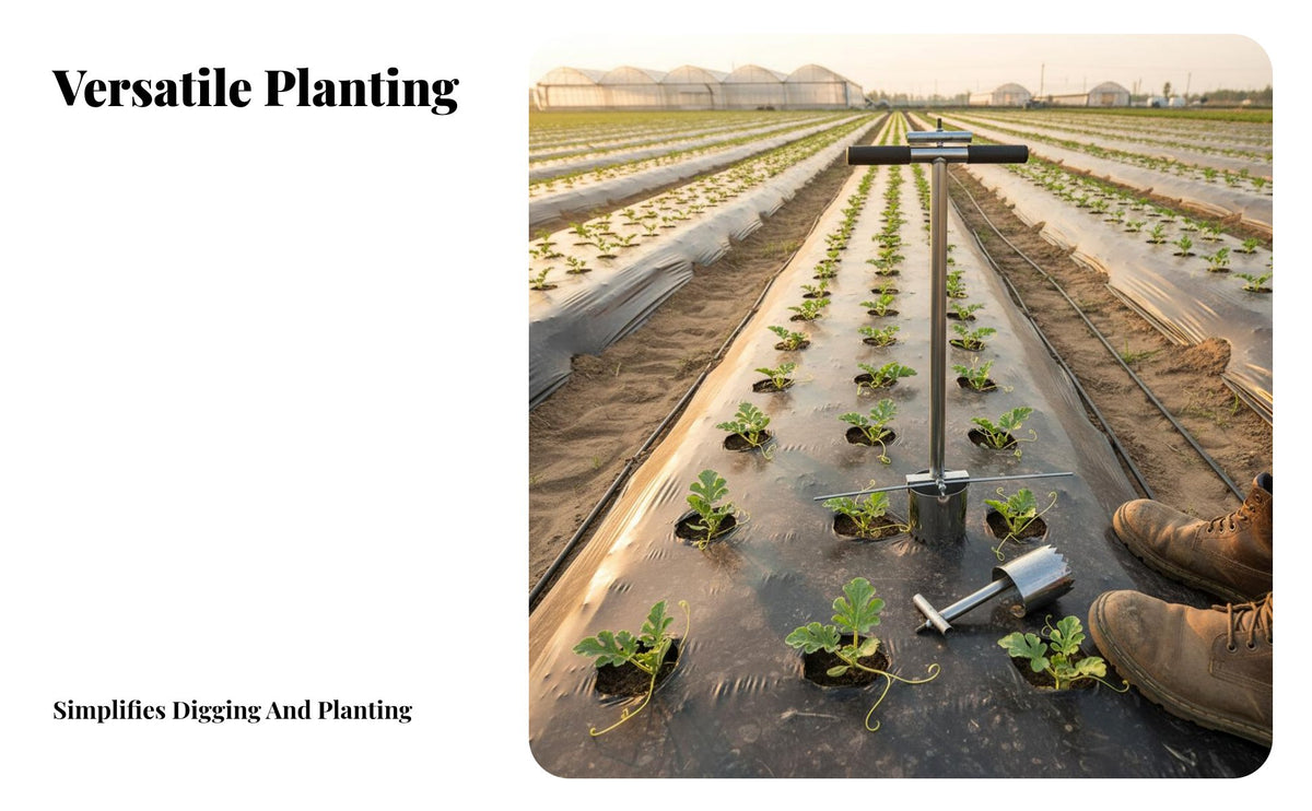 Mulch Film Hole Puncher Efficient Transplanting Manual Hole Digger Reduces Bending Seedling Transplanter Tool for Farmers, Gardeners, Farm, Garden