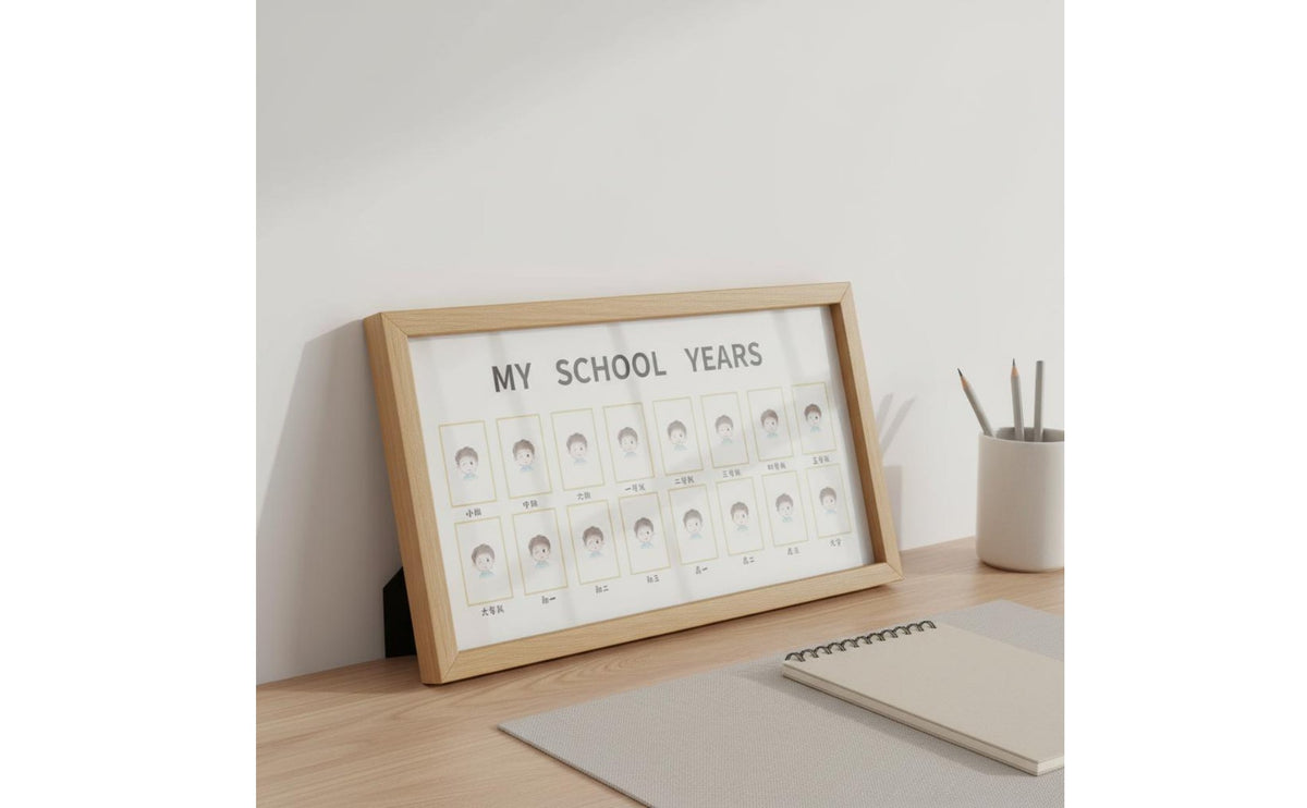 Growth Memorial Frame School Years Wall-Mounted Picture Display Art Preschool to 12 Photo Display for Students, Graduates