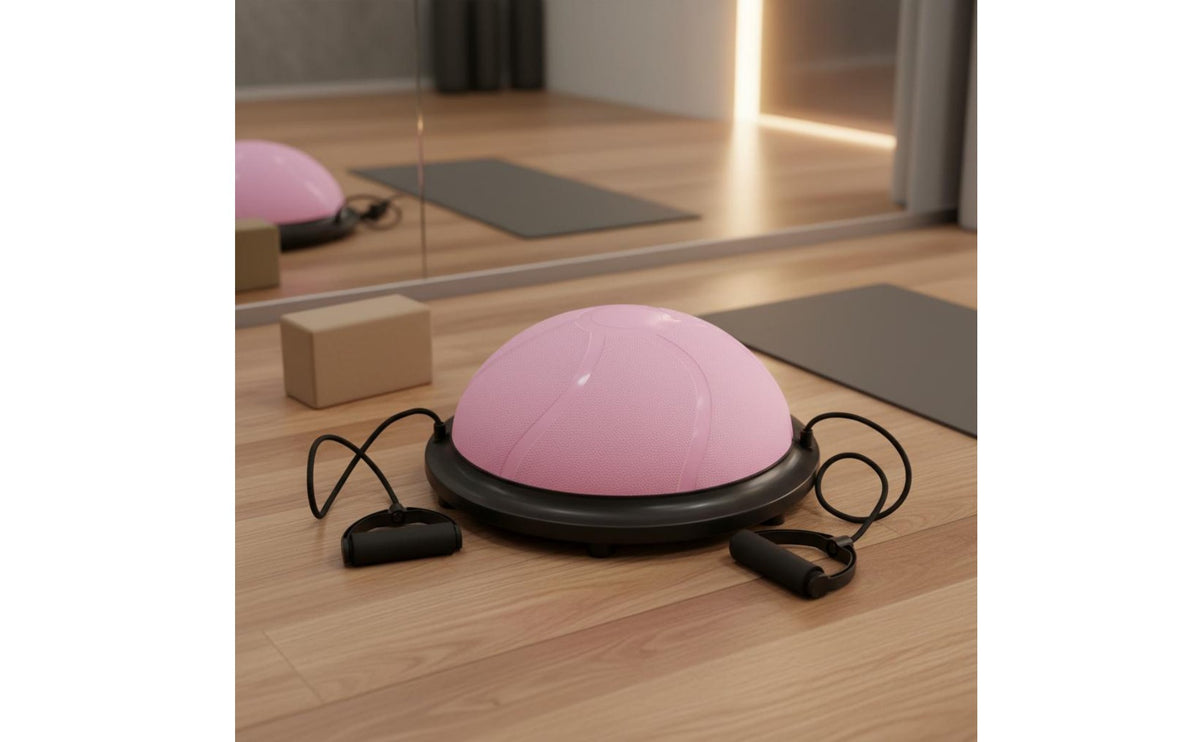 Thickened Material Half Balance Ball Anti-Burst Stretching Half Ball Non-Slip Surface Exercise Dome with Resistance Bands for Home Gym