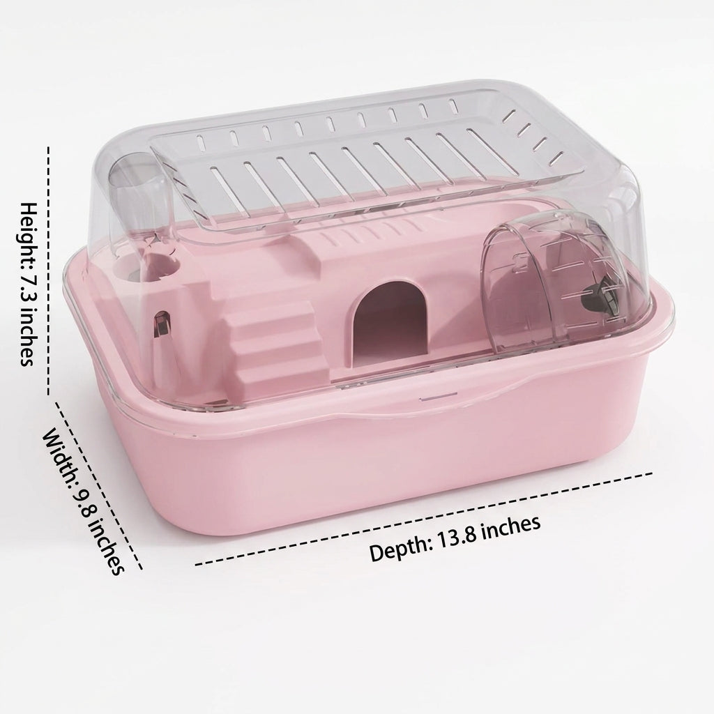 Extra Large Hamster Cage, Deluxe Square Shape Transparent Viewing Habitat for Syrian Hamster, Upper Entry Small Animal Home with 12cm Large Wheel