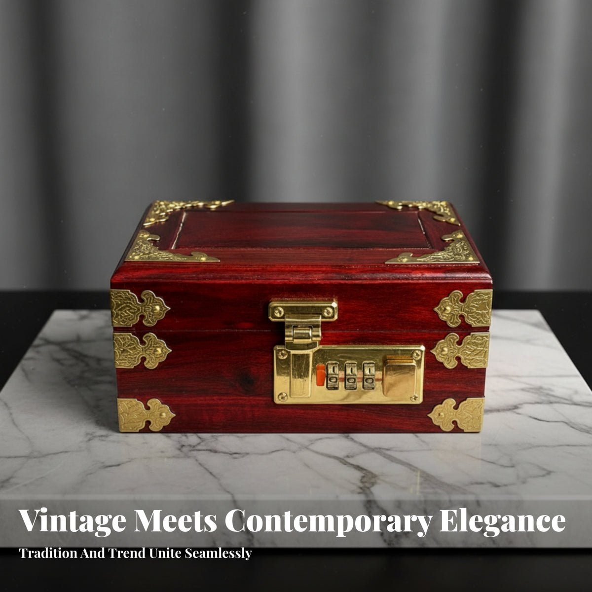 Lockable Wooden Jewelry Box Compact Size Wood Jewelry Storage Box Brass Corner Fittings