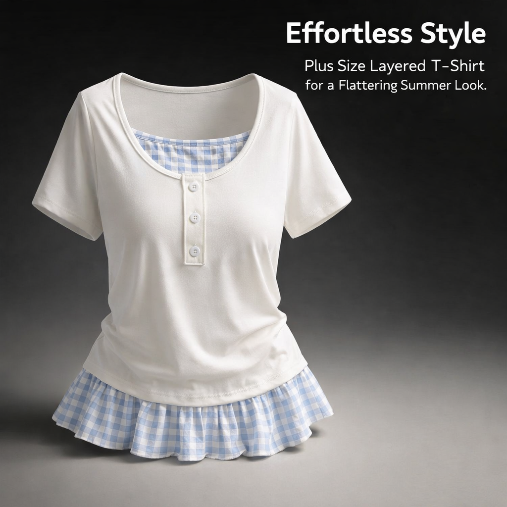 T Shirts for Women UK with Plaid Panel Patchwork Design, Oversized Loose Fit Round Neck Ladies for Work and Office Wear, Short Sleeve Tops