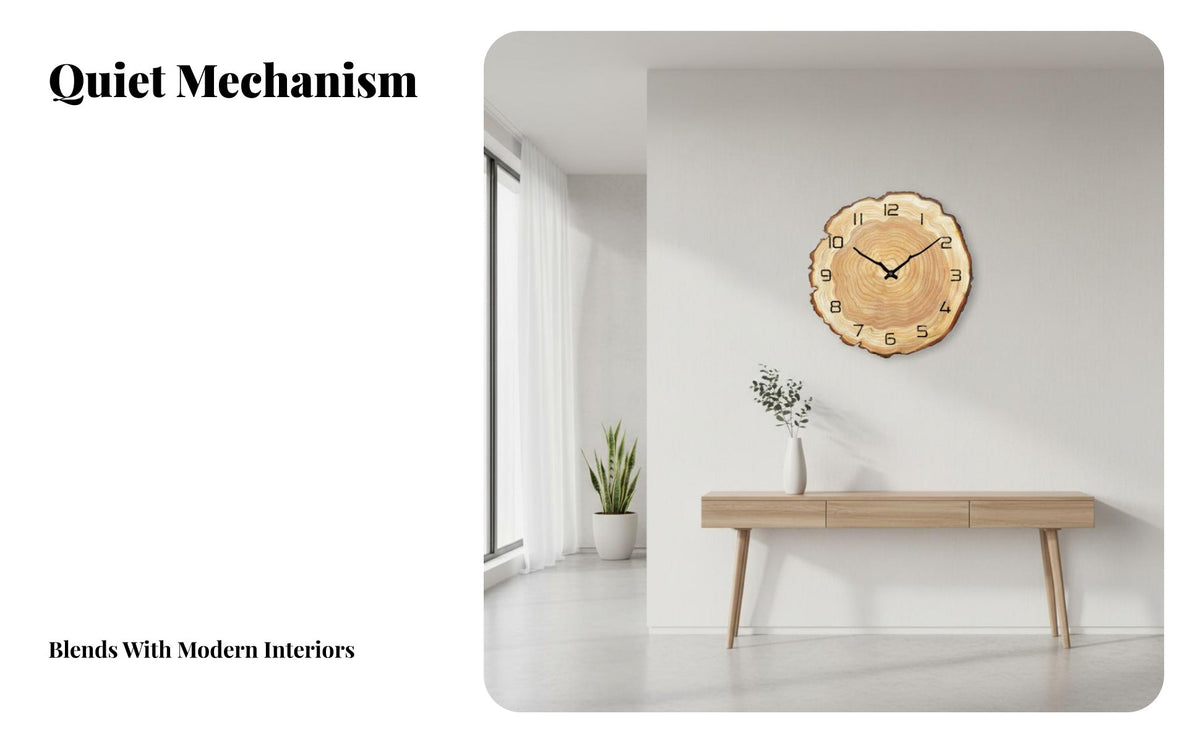 Round Wooden Clock Quiet Mechanism Rustic Wall Clock Non-Ticking for Living Room, Bedroom, Kitchen