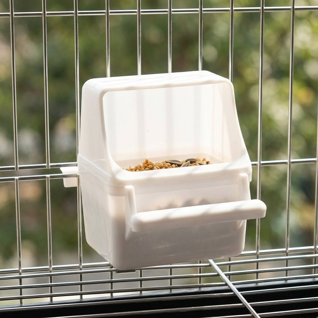 Bird Feeder Food Cup and Water Cup Bird Food Dispenser with Lid, Inner Hanging Bowl Hook for Parrot Feeder, Cockatiel and Budgie Cage Accessory
