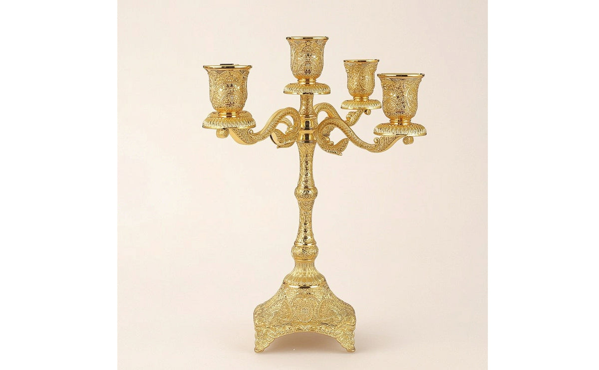 Candelabra with Five Cups Embossed Tabletop Candle Holder Vintage for Banquets