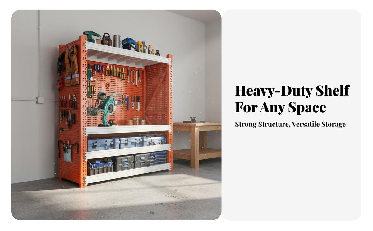 Heavy Duty Storage Rack Multipurpose Warehouse Storage Shelf Rust-Resistant Garage Tool Shelf with Pegboard for DIY Enthusiasts, Mechanics