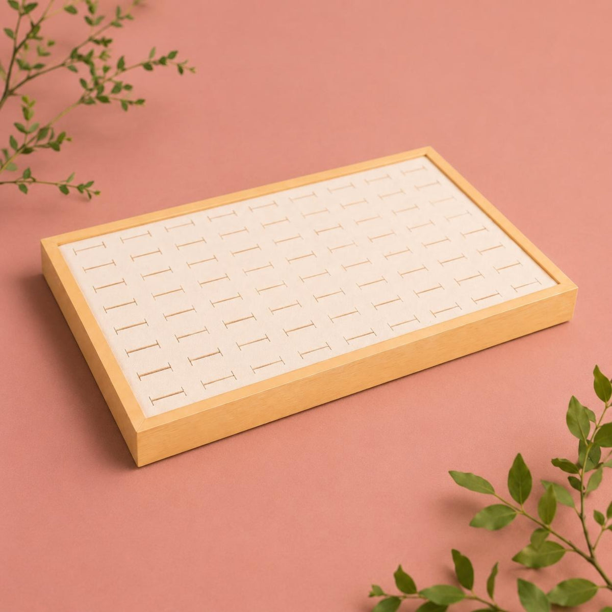 Ring-Shaped Display Tray Gold Rim Jewelry Display Tray Retail Showcase Cream Surface Framed