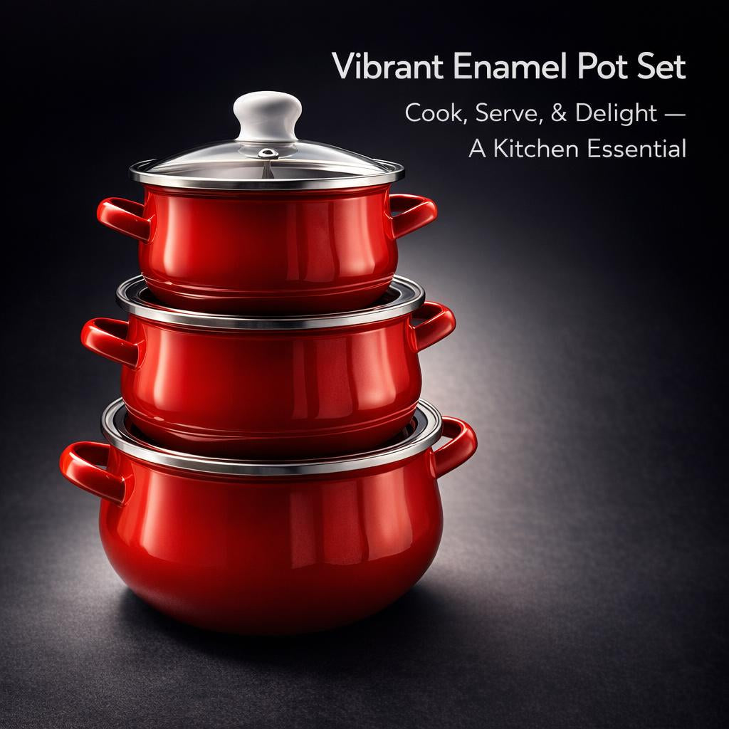 Enamel Soup Pot Set, Korean Cooking Pot, Double Handles Stew Pot, Flat Bottom Enamelware Cookware, Compact Household Kitchen Use