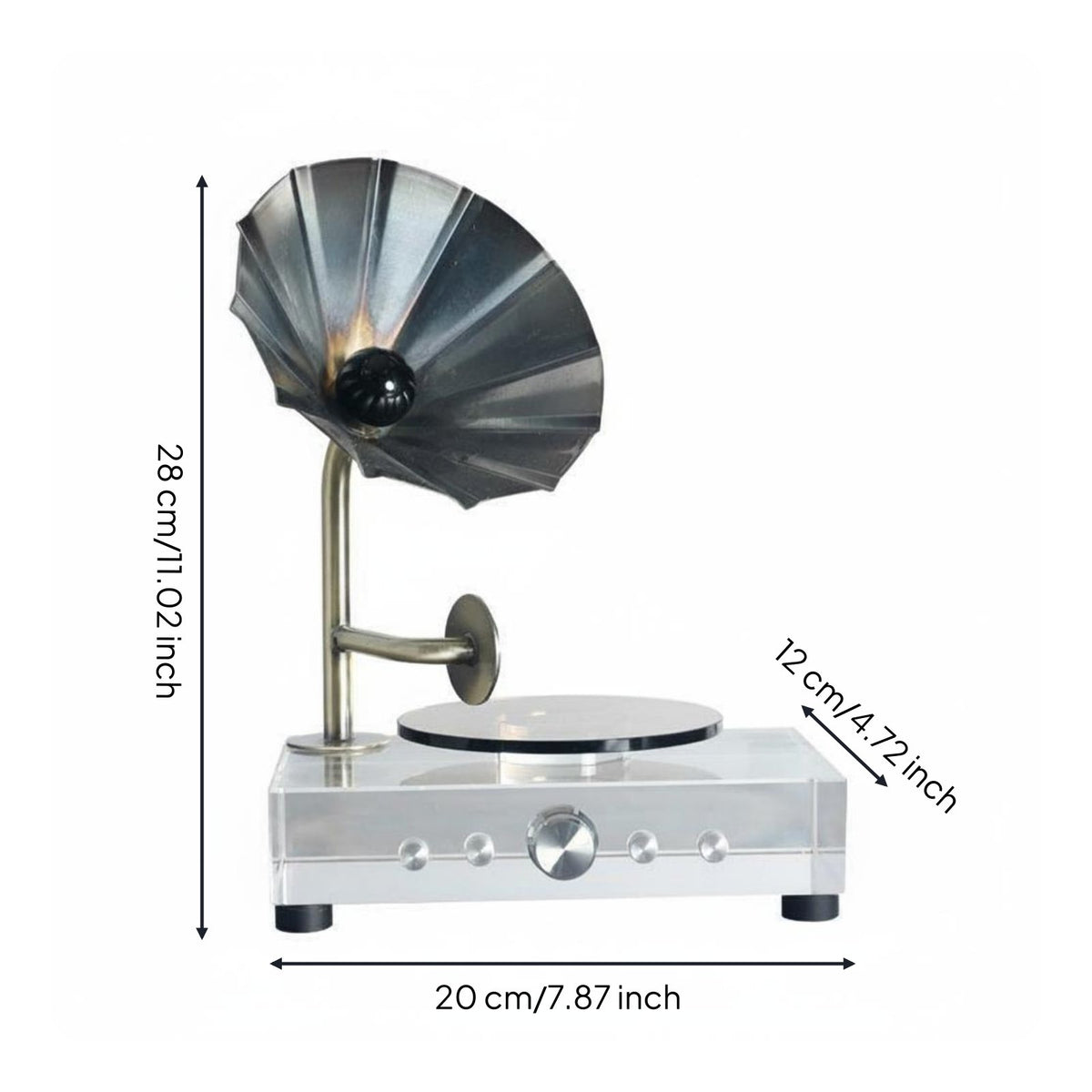 Transparent Gramophone Statue Compact Size Crystal Display Piece Artisanal Appearance Phonograph Ornament for Living Room, Entryway