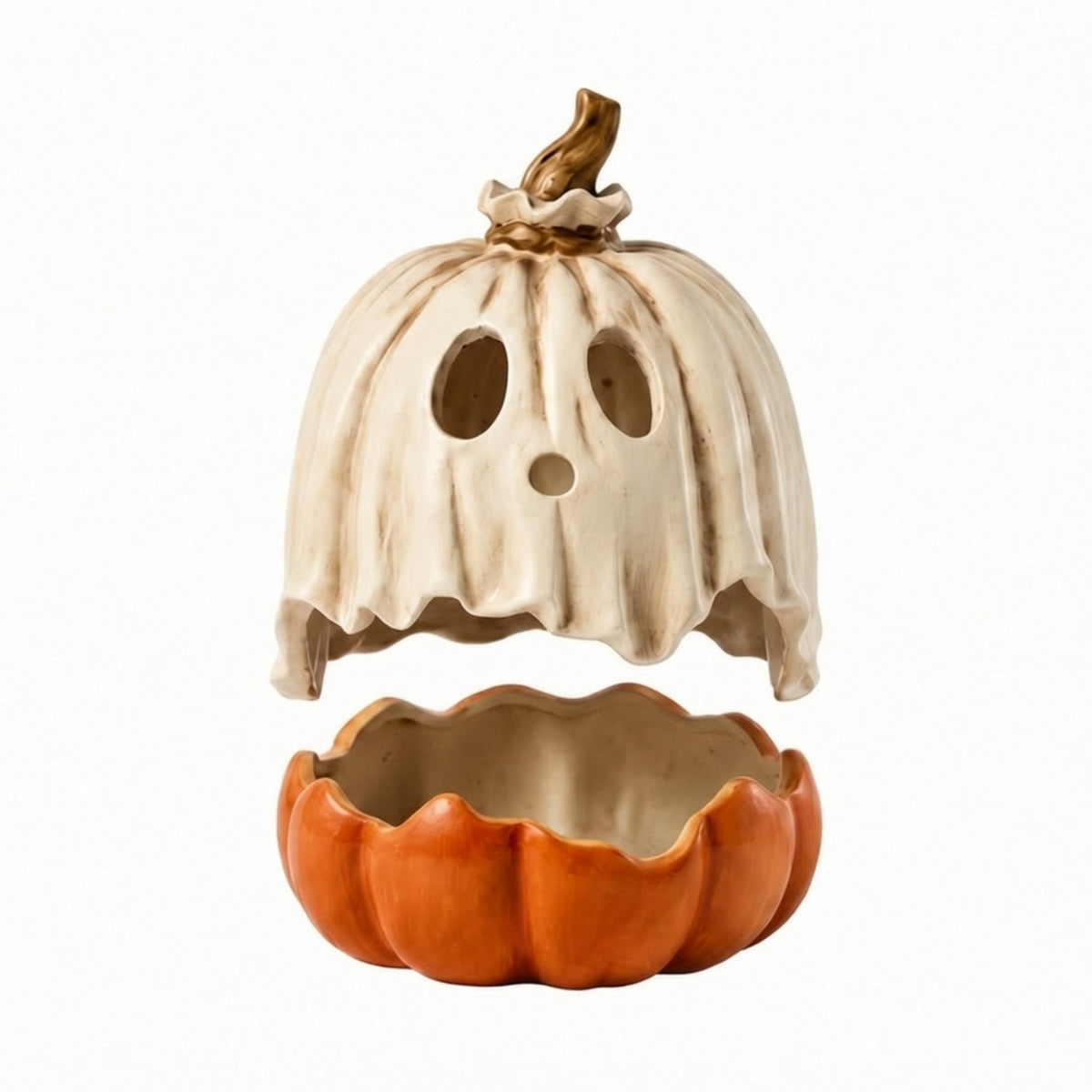 Pumpkin Jar with Lid Decorative Halloween Candy Dish Hand-Painted Ceramic Pumpkin Container