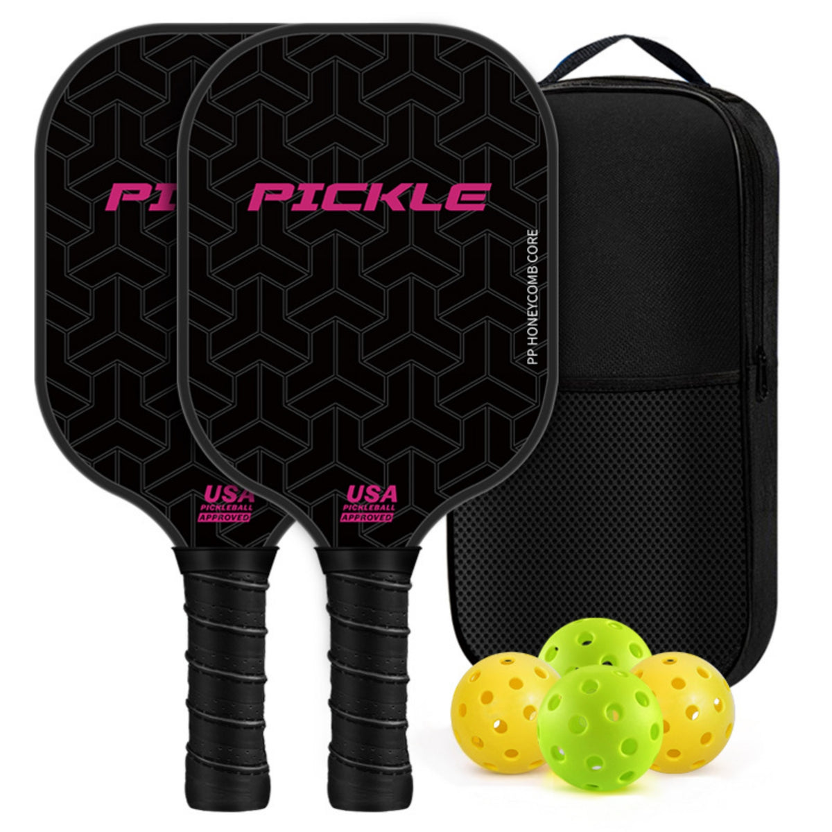 2 Pieces Pickleball Paddle Set with Case Long-Lasting Pickleball Paddle Set with Carry Bag Lightweight Non-Slip for Families