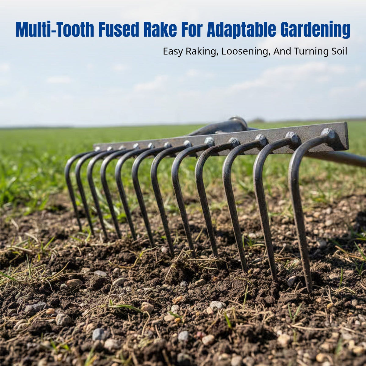 Foliage Rake, Multi-Tooth Steel Garden Tool, Efficient for Leaves, Soil, Debris