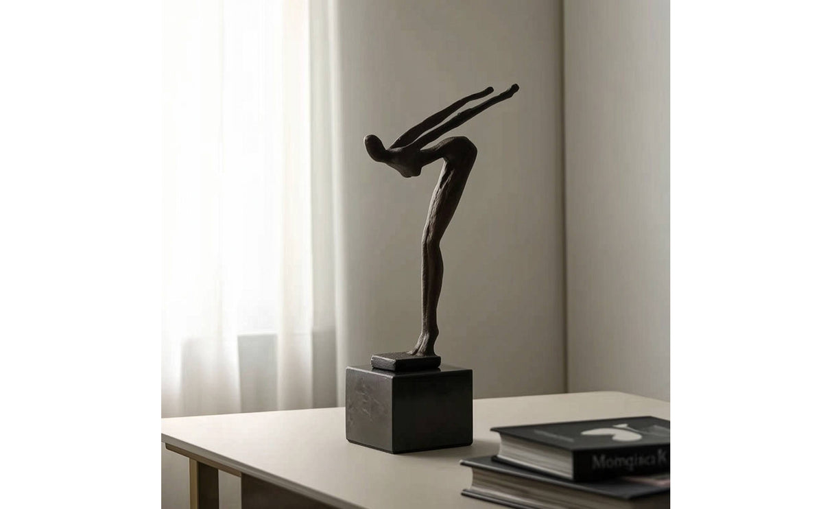 Human Figure Sculpture Bronze-Toned Sculpture with Pedestal Base Minimalist