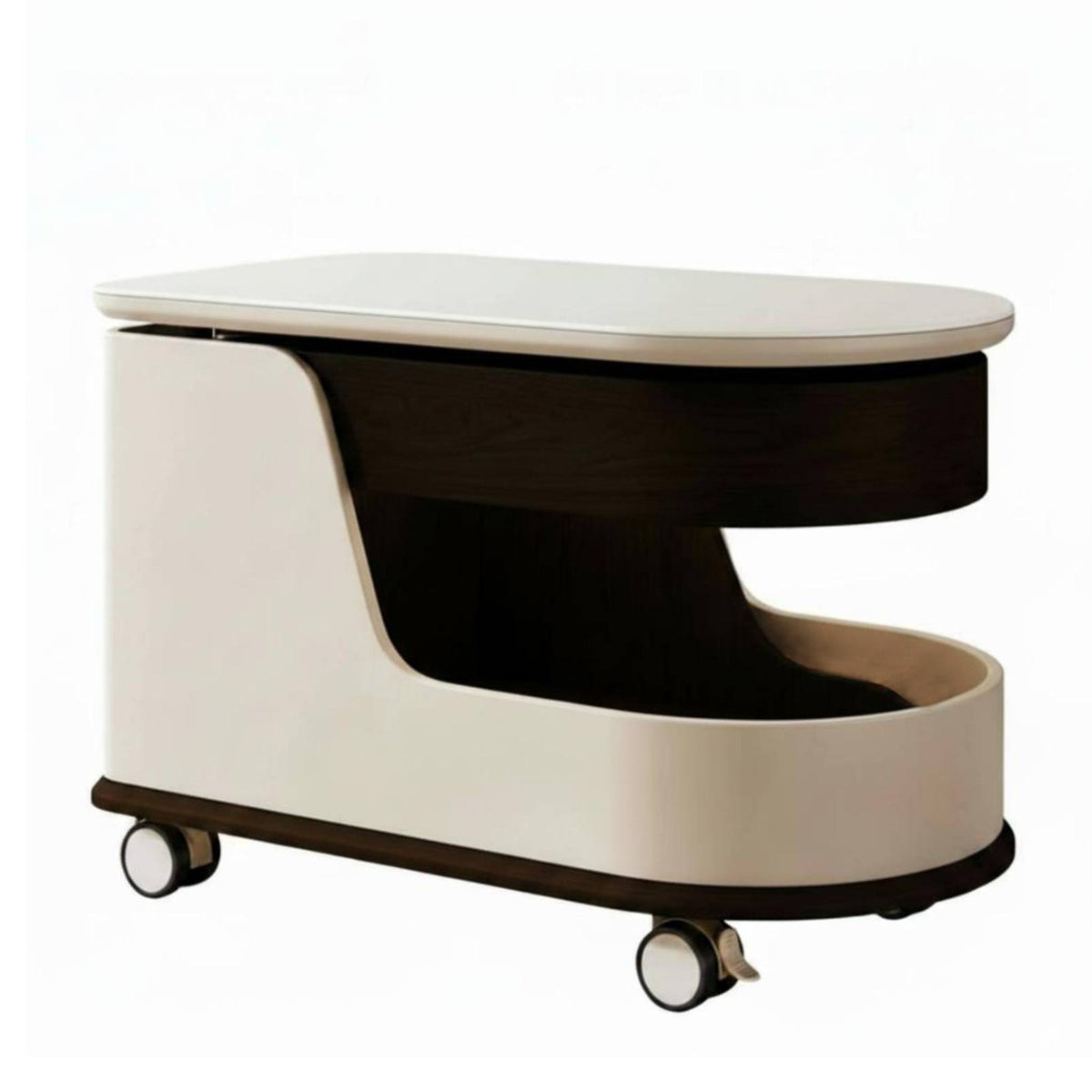 C-Shaped Rolling Table Minimalist Design Rolling C-Shaped Stand Rounded Corners Multi-Level Storage for Living Room