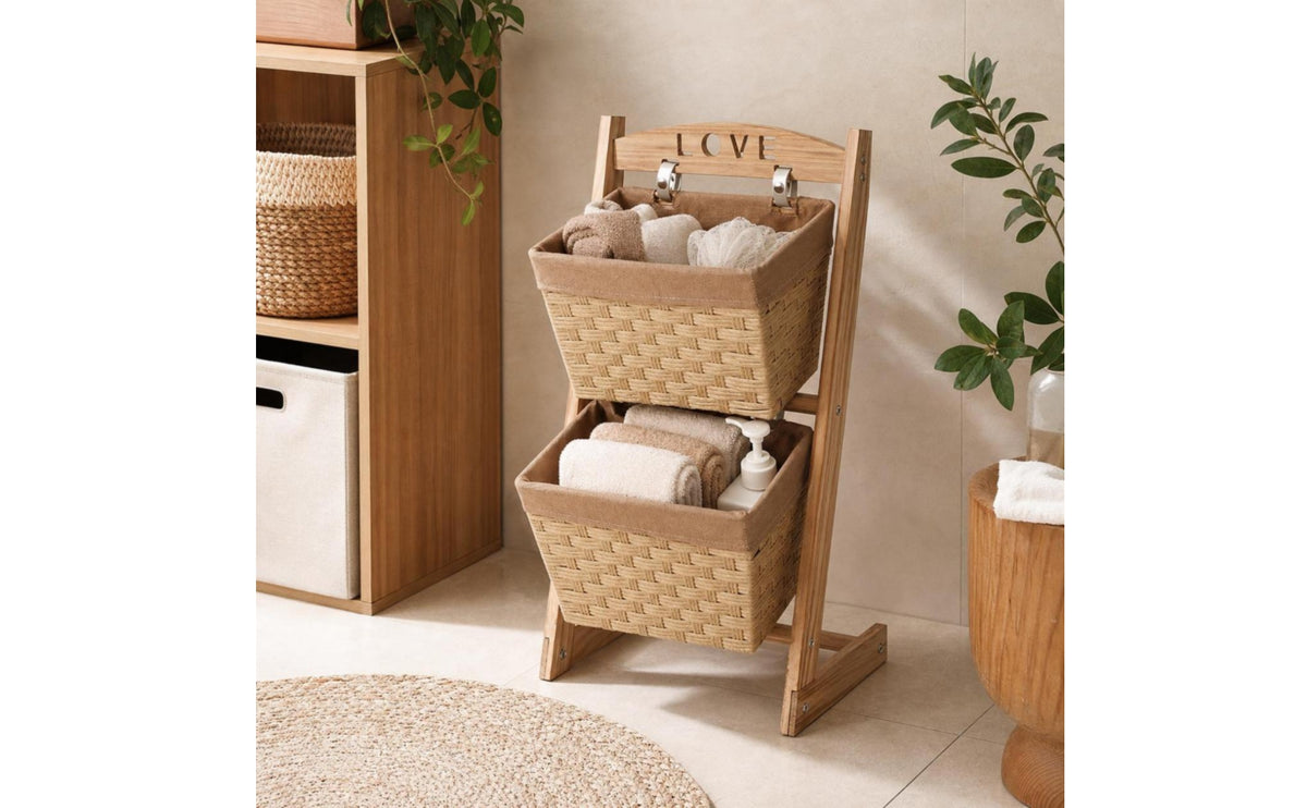 Storage Rack with Baskets Vertical Two-Tier Storage Rack Freestanding Floor-Standing Organizer for Kitchen