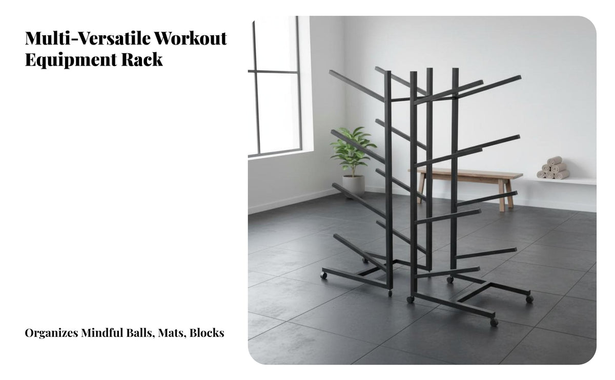 Space-Saving Exercise Mat Storage Rack Commercial Grade Balance Trainer Ball Storage Rack Large Capacity Exercise Ball Holder Stand Sturdy Metal Construction for Fitness Center