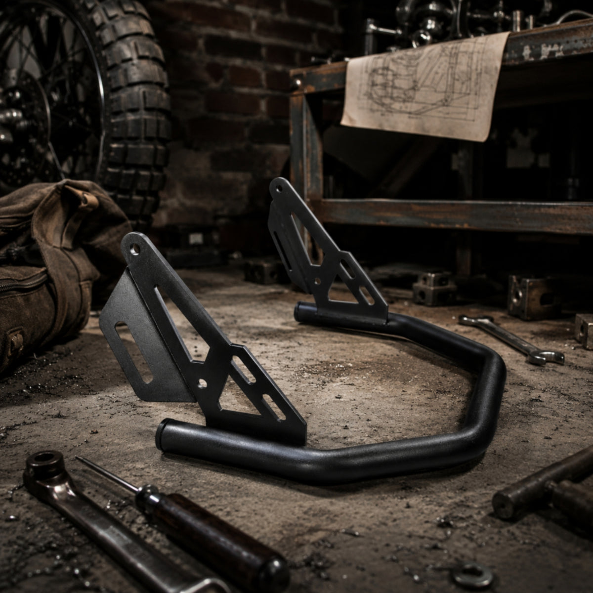 Metal Headlight Guard Bar Curved Motorcycle Headlight Guard Slotted Brackets Engine Accessory Black