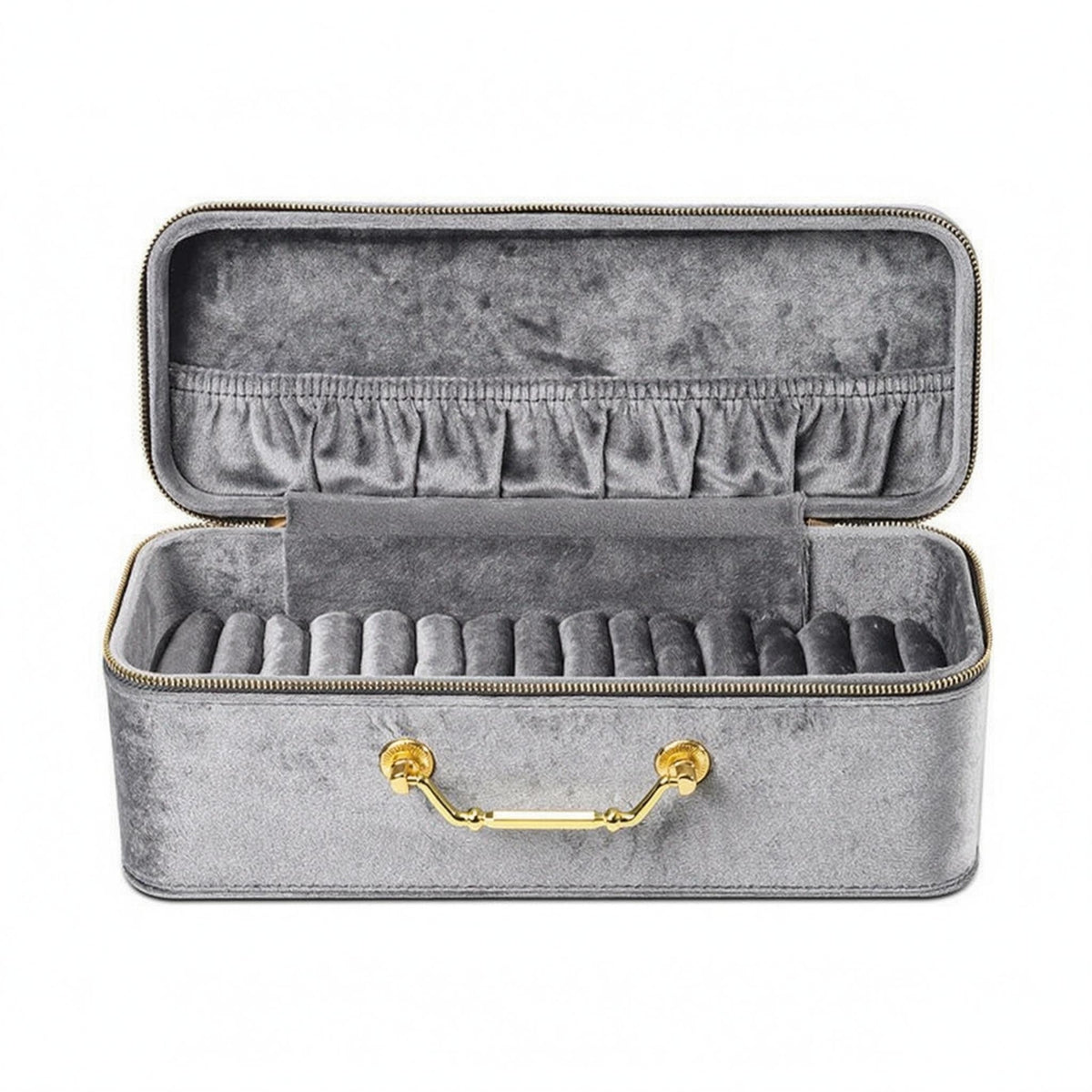 Bracelet Storage Case Zipper Closure Velvet Bracelet Box Gold-Tone Handle Travel-Friendly Jewelry Case