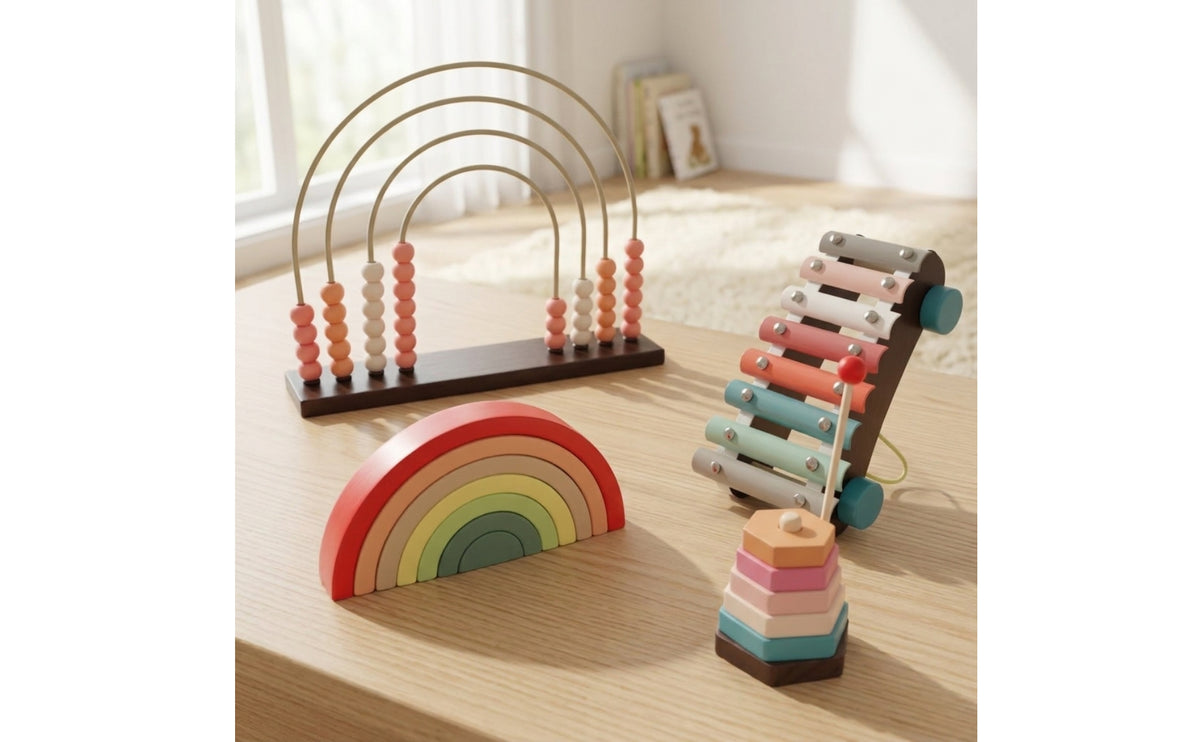 4 Pieces Child-Centered Wooden Rainbow Stacking Toy Educational Wooden Rainbow Stacker Pastel Stacking Toy Natural for Toddlers, Preschoolers, Kids, Playroom, Preschool, Nursery