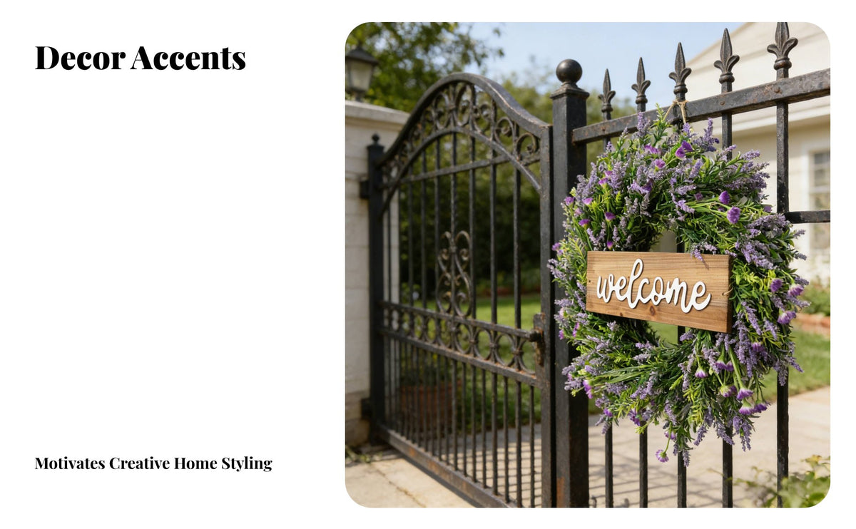 Lavender Flower Wreath Indoor Outdoor Artificial Wreath Lifelike Appearance for Fireplace Mantel