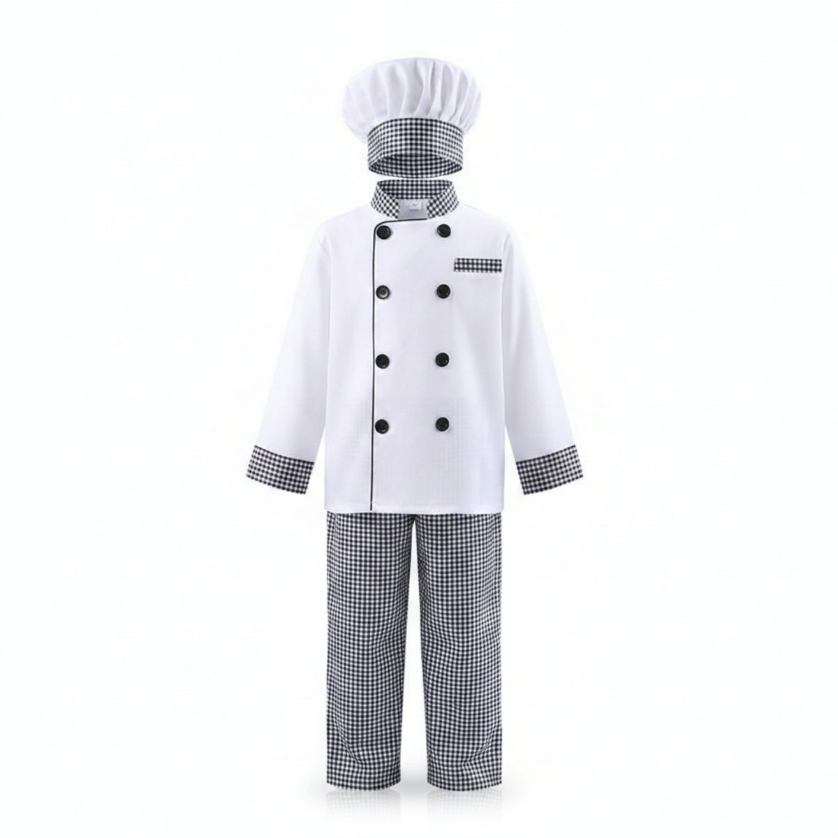 Checkered Trim Kids Chef Costume Double-Breasted Kids Chef Outfit Role Play Career Day for Baking Class