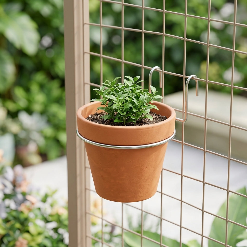 Stainless Steel Plant Pot Hanger, Metal Outdoor Plant Stand for Patio & Balcony, Round Railing Plant Hook, Decorative Garden Pot Rack