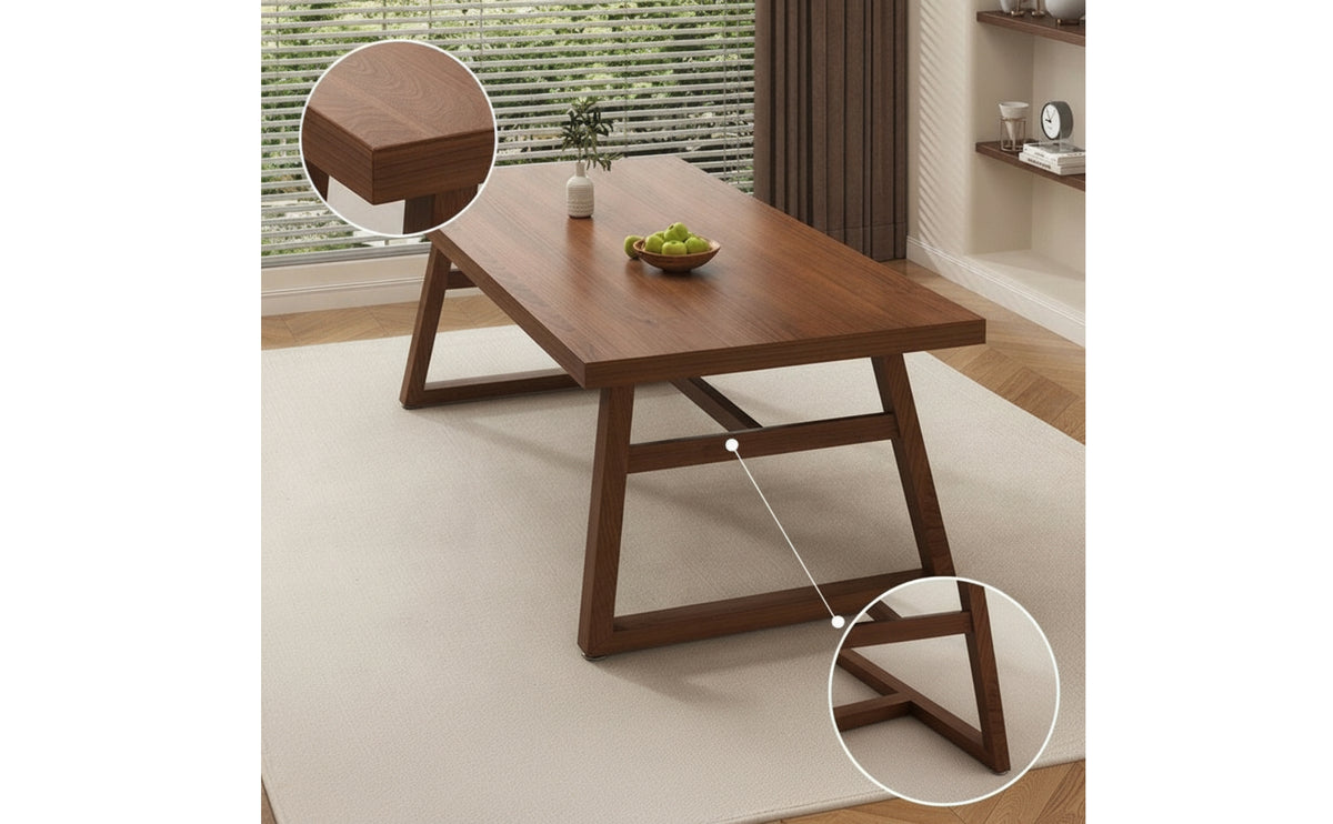 Rectangular Wooden Dining Table Wood-Grain Trestle Dining Table Modern Furniture Sturdy for Renters, Kitchen, Small Apartment