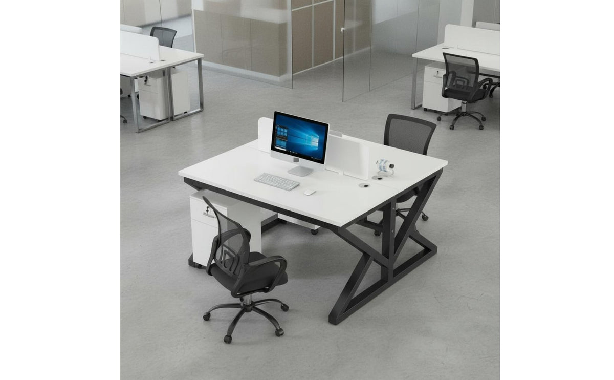 With Partitions 4-Person Office Desk Thickened Steel Frame Multi-Person Workstation Odor-Safe Office Cubicle Desk Eco-Friendly Materials for Employees, Call Contact Center, Coworking Space