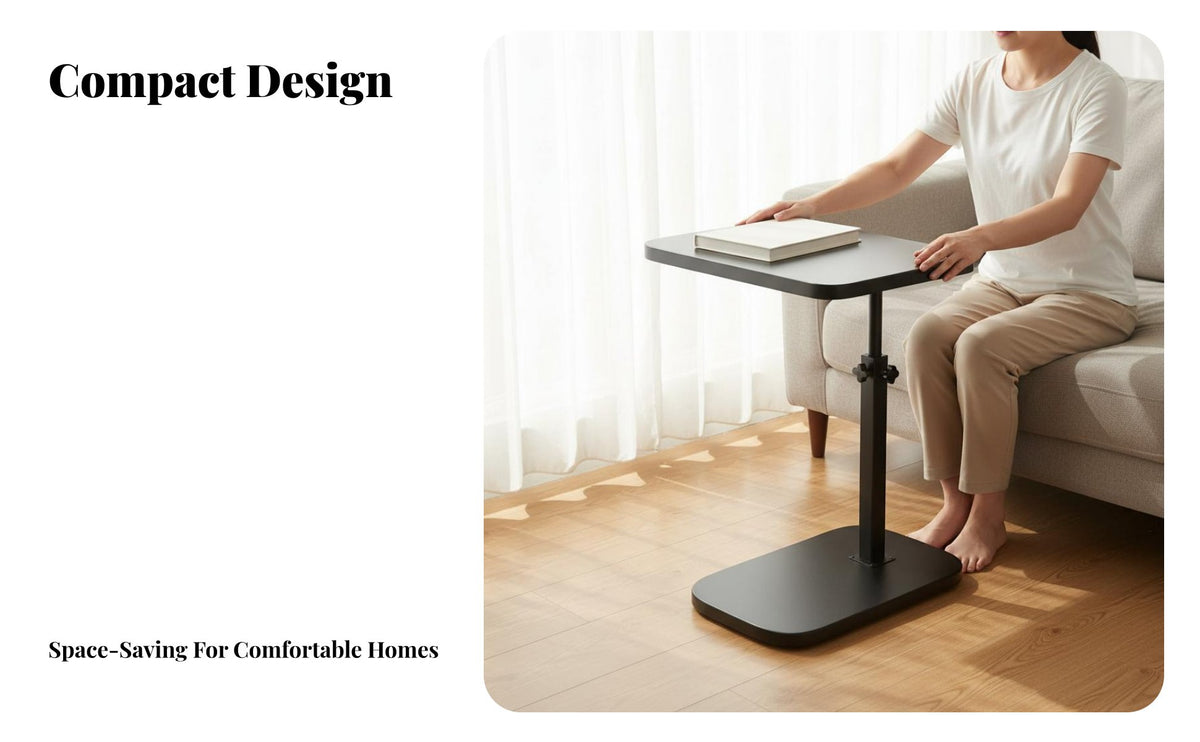 Adjustable Height Side Table Multi-Functional Overbed Laptop Table Rotate Top Bedside Desk Sturdy Steel Frame for Living Room