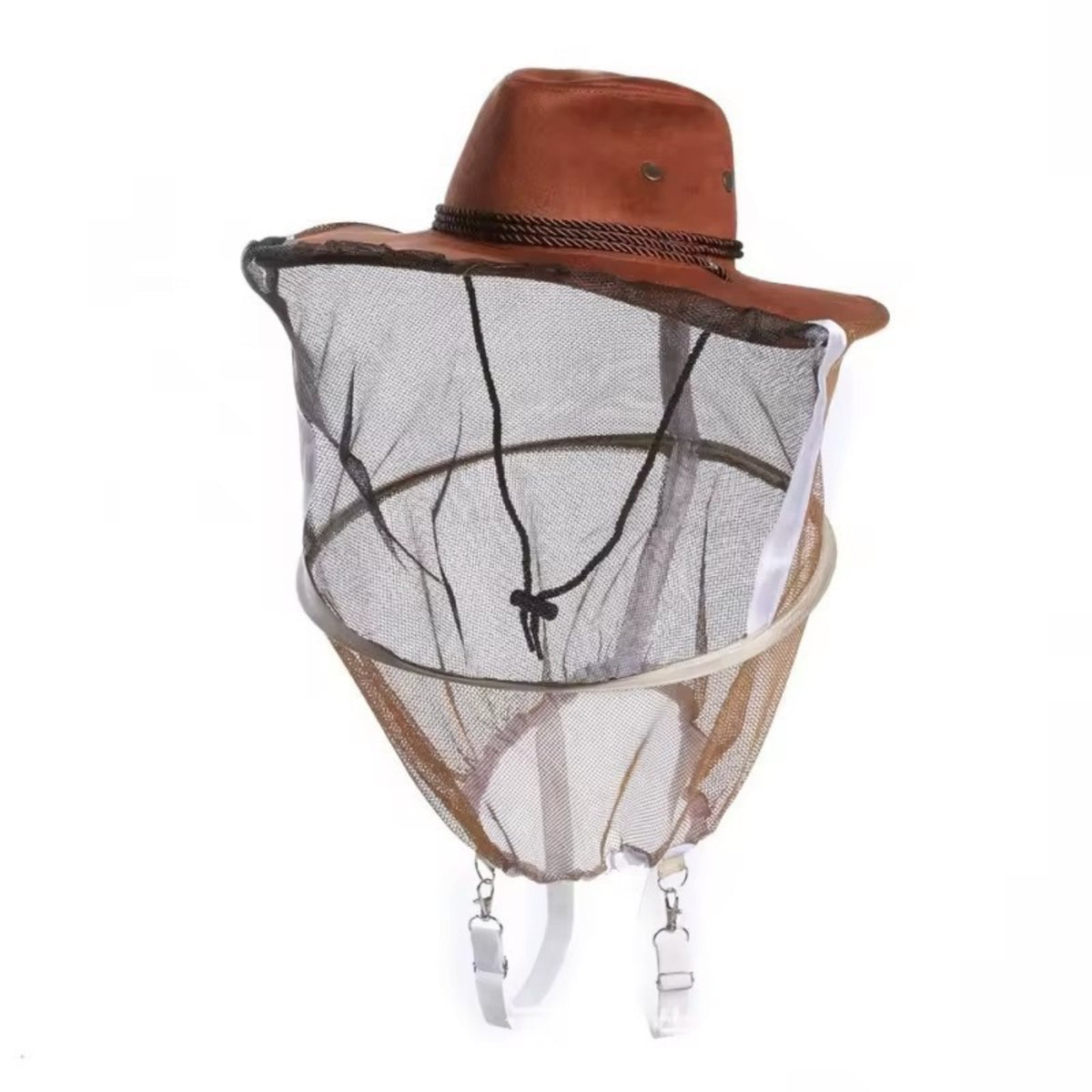 Domed Crown Beekeeping Hat with Veil Chin Strap Beekeeping Cap with Head Net Face and Neck Coverage Mesh Beekeeper Hat Brown Denim Style