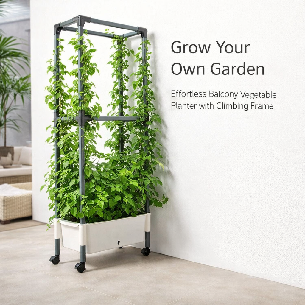 Large Outdoor Planter Box with Trellis, Rectangular Raised Garden Bed for Vegetables Herbs Flowers