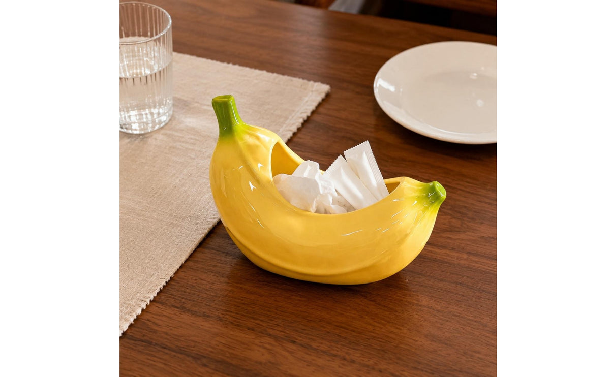Banana Shaped Ceramic Tray Rounded Home Decor Item Yellow for Countertop