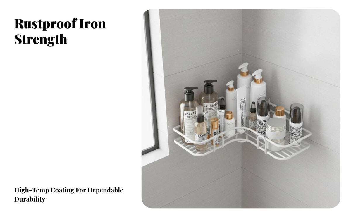 Space-Saving Design Adhesive Corner Shelf Drilldrill-Less Installation Bathroom Accessory No Drilling Storage Rack Strong Load-Bearing for Homeowners, Students, Families, Powder Room, Kitchen