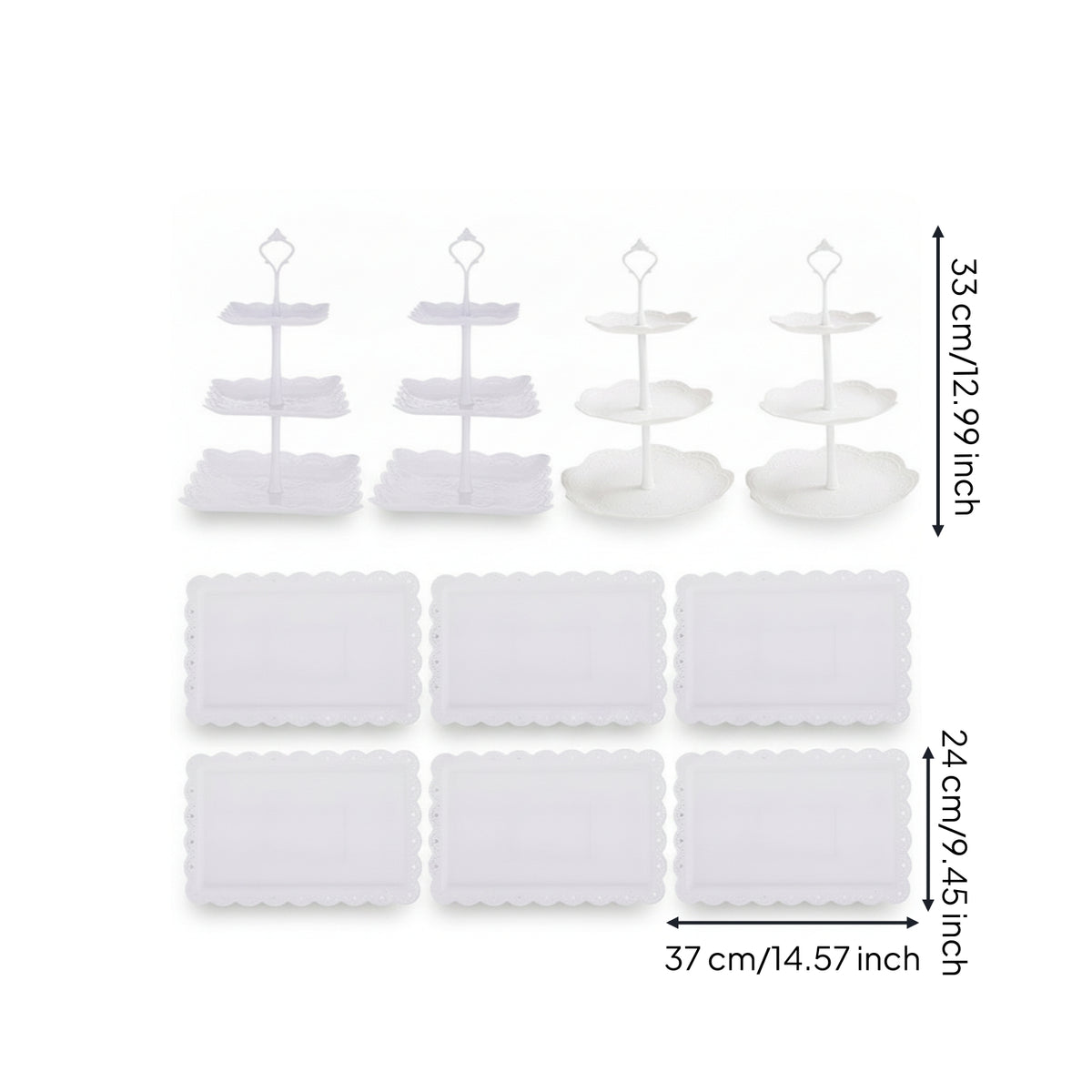 10 Pieces Lace-Like Three-Tier Square Stand Lightweight Three-Tier Round Stand Ornate Tiered Dessert Display Space-Saving Storage