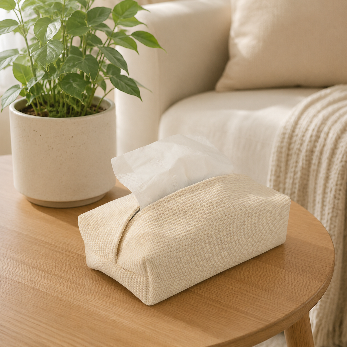 Modern Minimalist Fabric Tissue Box Cover, Woven Holder 20cm x 10cm x 5cm, Decorative for Living Room & Bedroom