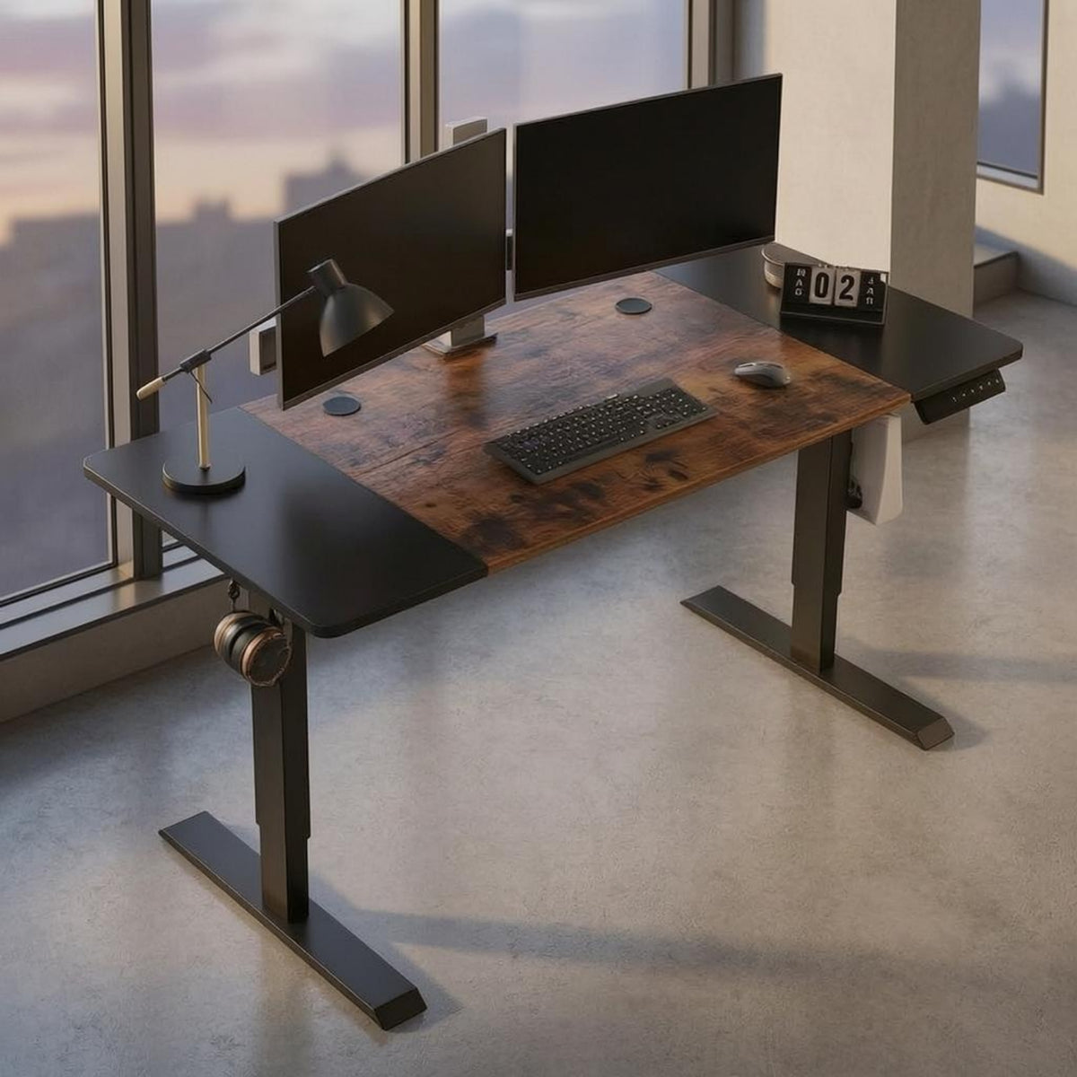 Built-in Keypad Electric Standing Desk Two-Leg Frame Height Adjustable Desk Rectangular Tabletop Height Adjustable Workstation Flat Desktop