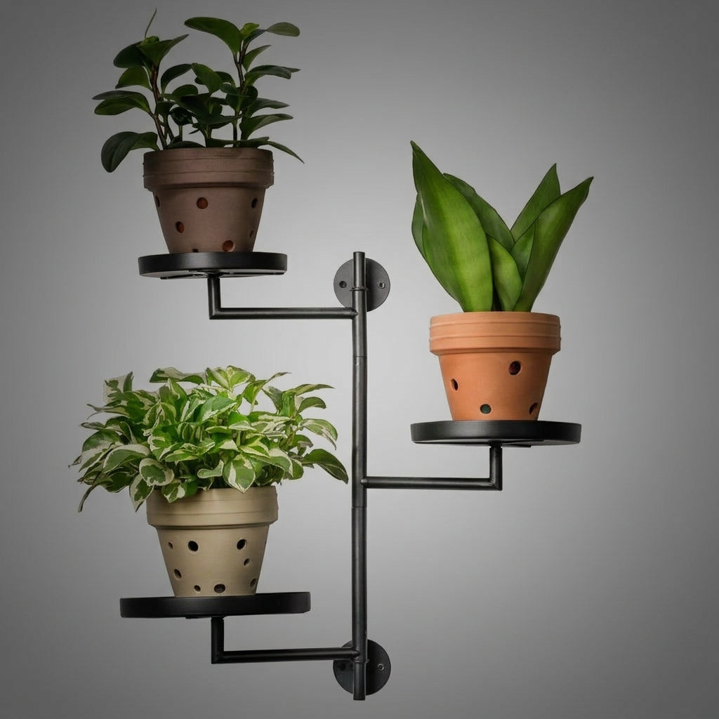 Plant Stand and Wall-Mounted Indoor Plant Stand for Living Room, Heavy Duty Metal Display Shelf with 3 Rotating Tiers, Space Saving Window Shelf