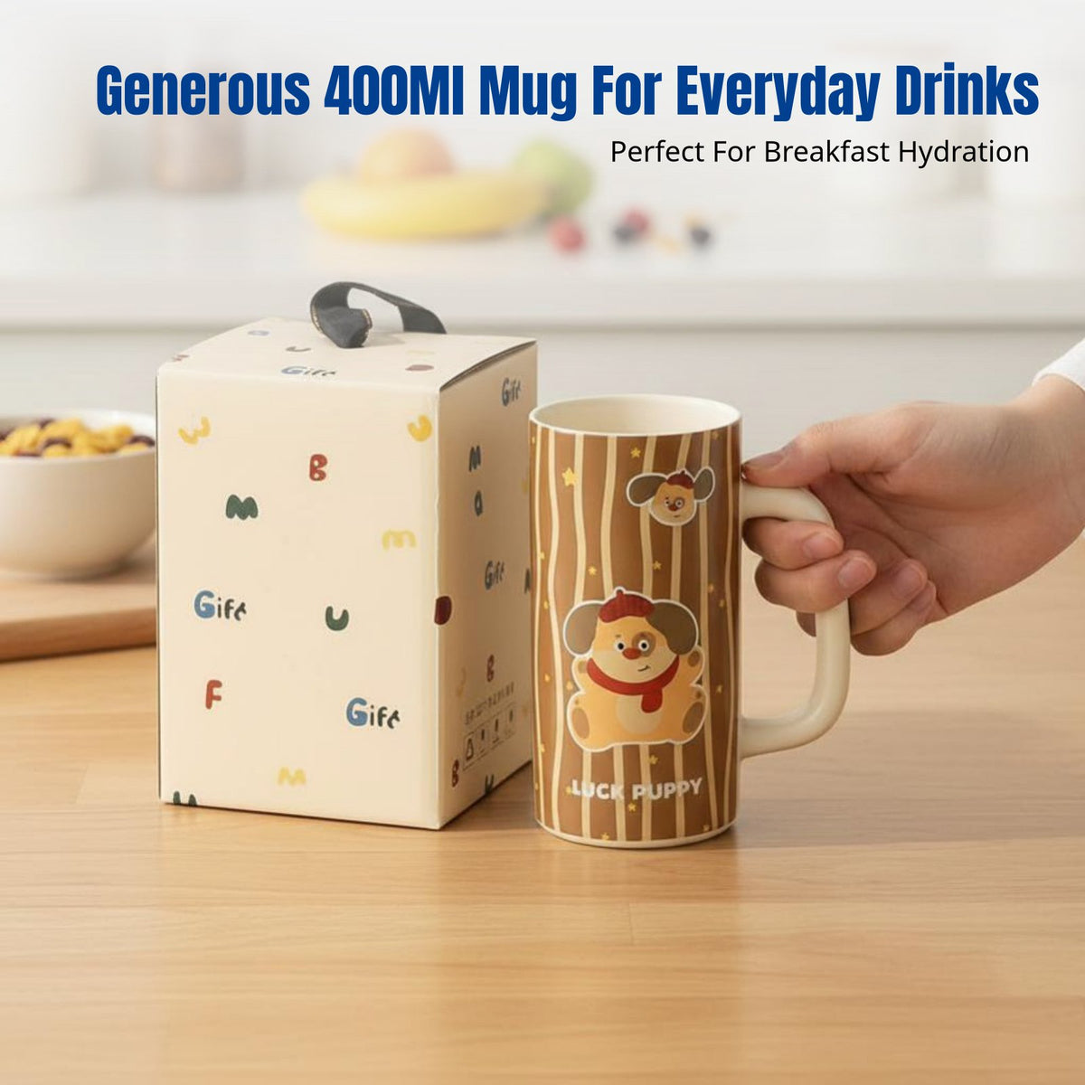 Vintage Cartoon Puppy Mug, Large Capacity Ceramic, Breakfast, Couple, Gift Box