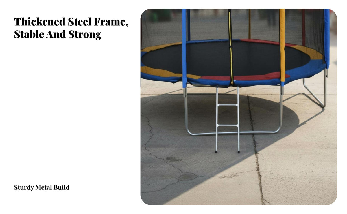 Colorful Round Trampoline with Cover, Large Steel Frame, Outdoor Use for Kids & Adults, Multiple Sizes