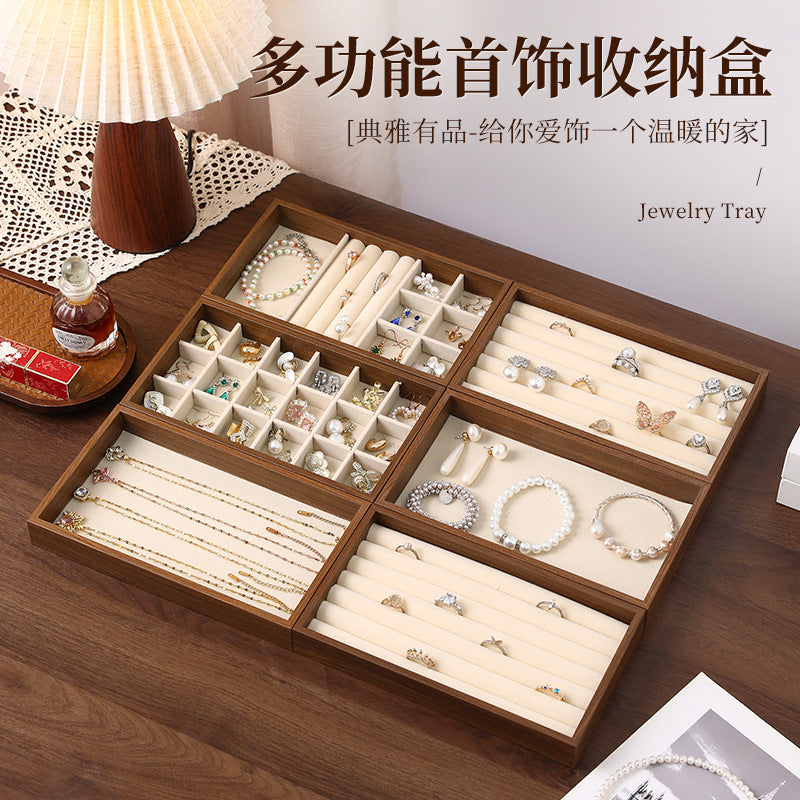 Walnut Wood Grain Jewelry Tray, Small Drawer Organizer for Necklaces, Rings, Earrings, Bracelets