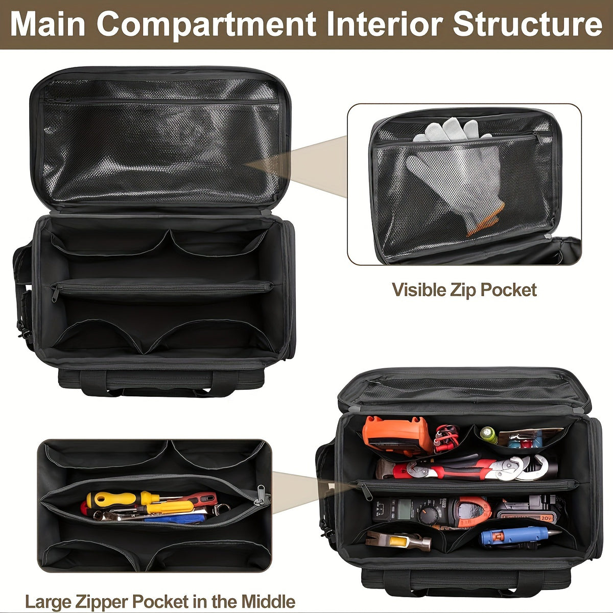 14-Inch Thickened Oxford Cloth Tool Storage Bag for Electricians and Carpenters