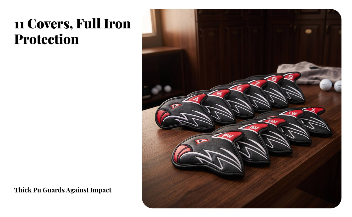 11 Pieces Golf Iron Head Cover | PU Leather, Iron Headcover with Number Markings, Soft guard Inner Lining