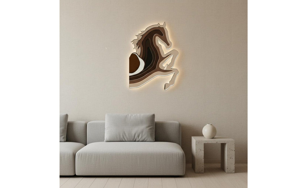 Modern Design 3D Layered Horse Wall Art Success Symbol Backlit Horse Wall Decor Laser Cut Design House Decoration Wireless Controller Control for Entrance, Hallway, Living Room, Office