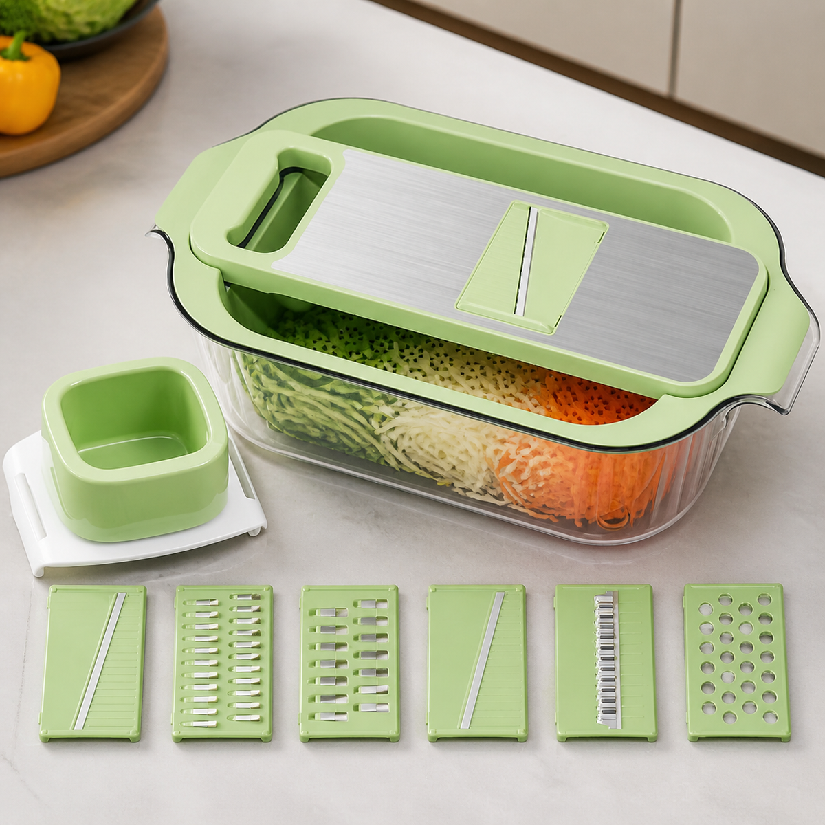 Vegetable Chopper, Multifunctional Food Chopper with Drain Basket, Adjustable Mandolin Cutter for Onion, Shred, Julienne