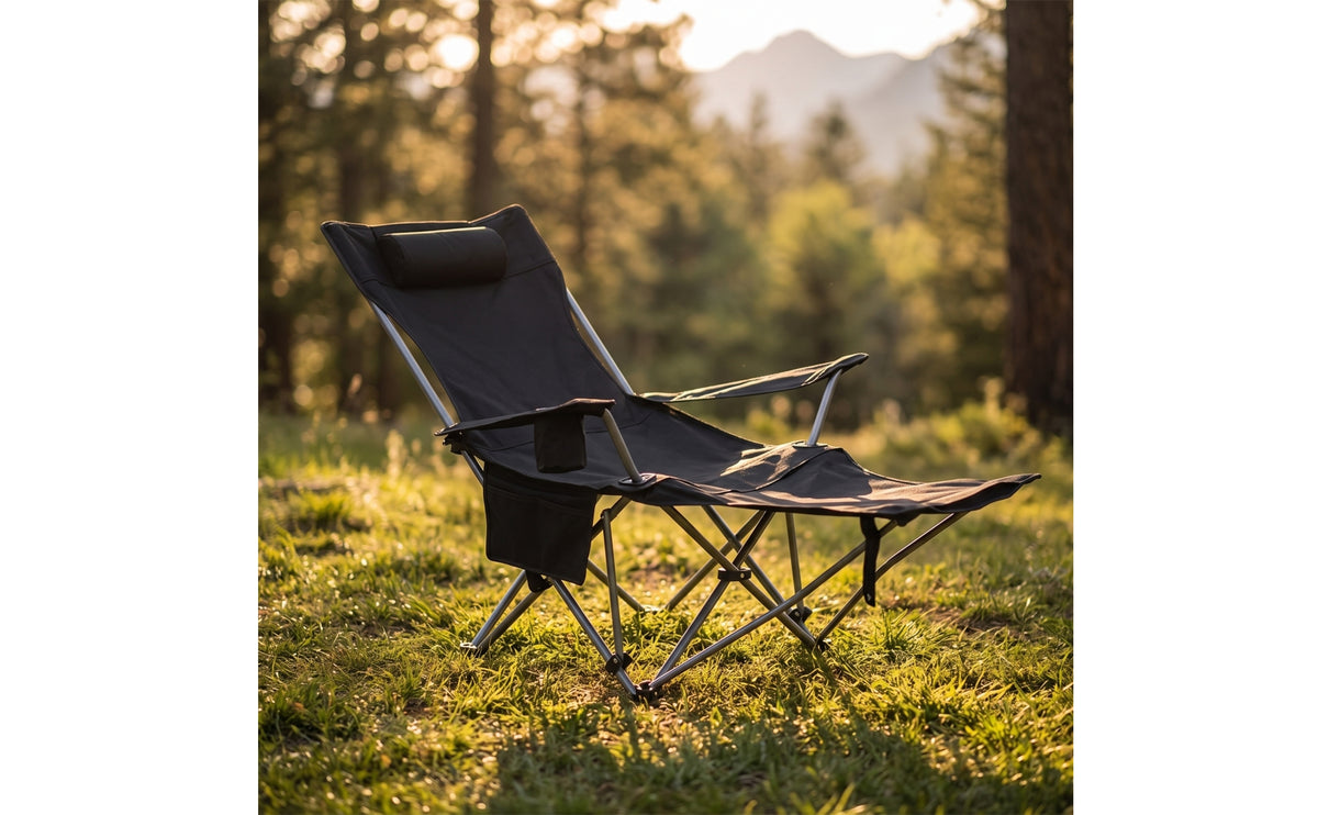 Reclining Chair with Footrest Adjustable Outdoor Recliner Chair Portable Outdoor Lounger for Campers, Camping, Backyard, Beach