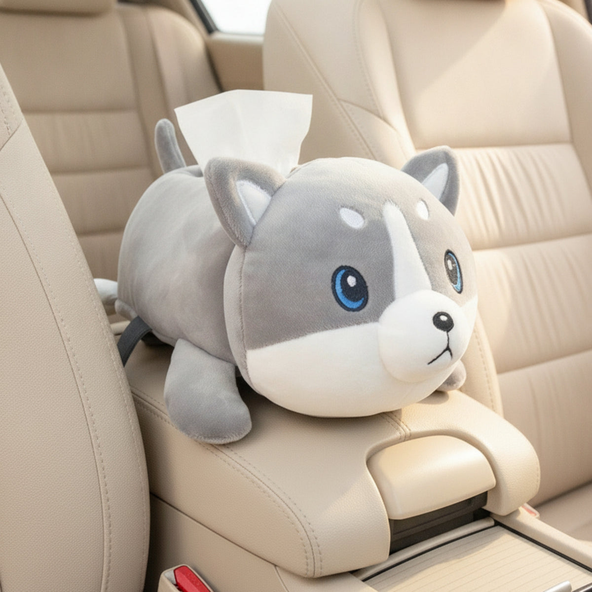 Vehicle Tissue Box Cover with Character Pattern Soft Cartoon Animal Tissue Box Cover Cute for Families, Road Trips