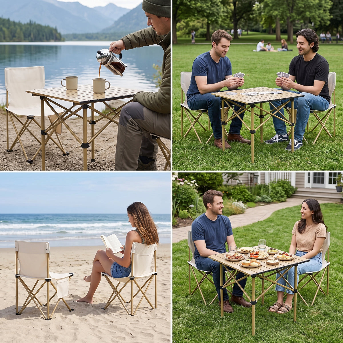 Portable Outdoor Folding Camping Picnic Table and Chair Set for BBQ and Stalls