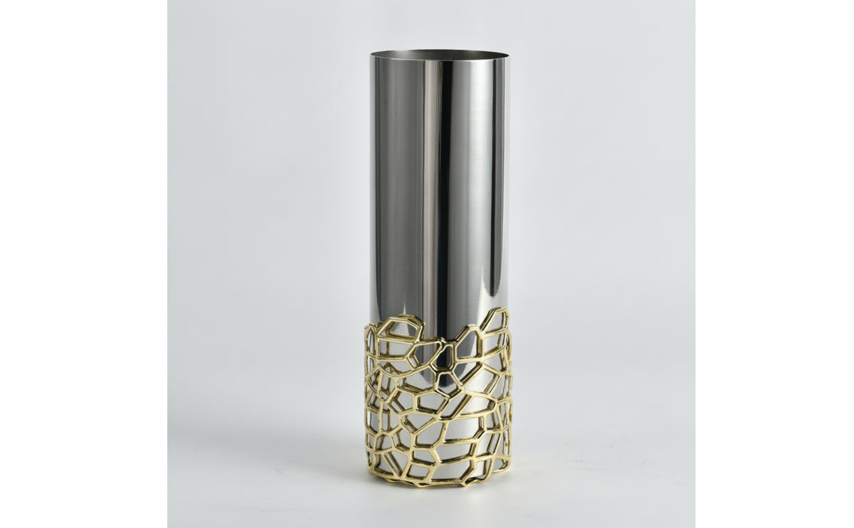 Cylindrical Vase Mirror-Polished Metal Vase Tall for Living Room, Dining Table