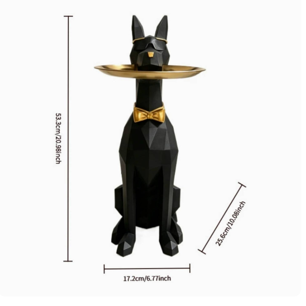 Doberman Sculpture with Tray Cute Doberman Statue Large Animal Decor for Living Room